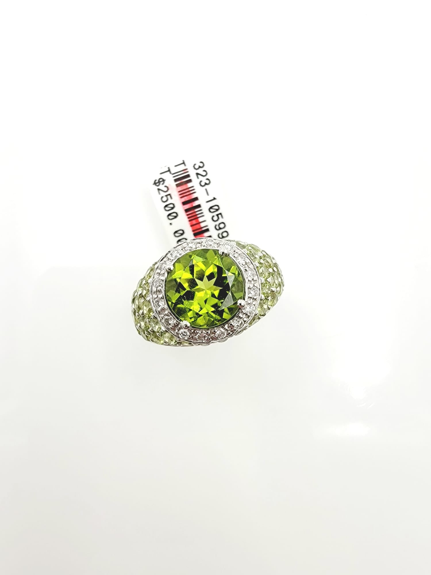 18k White Gold Peridot/Diamond Ring-3.08ct Peridot