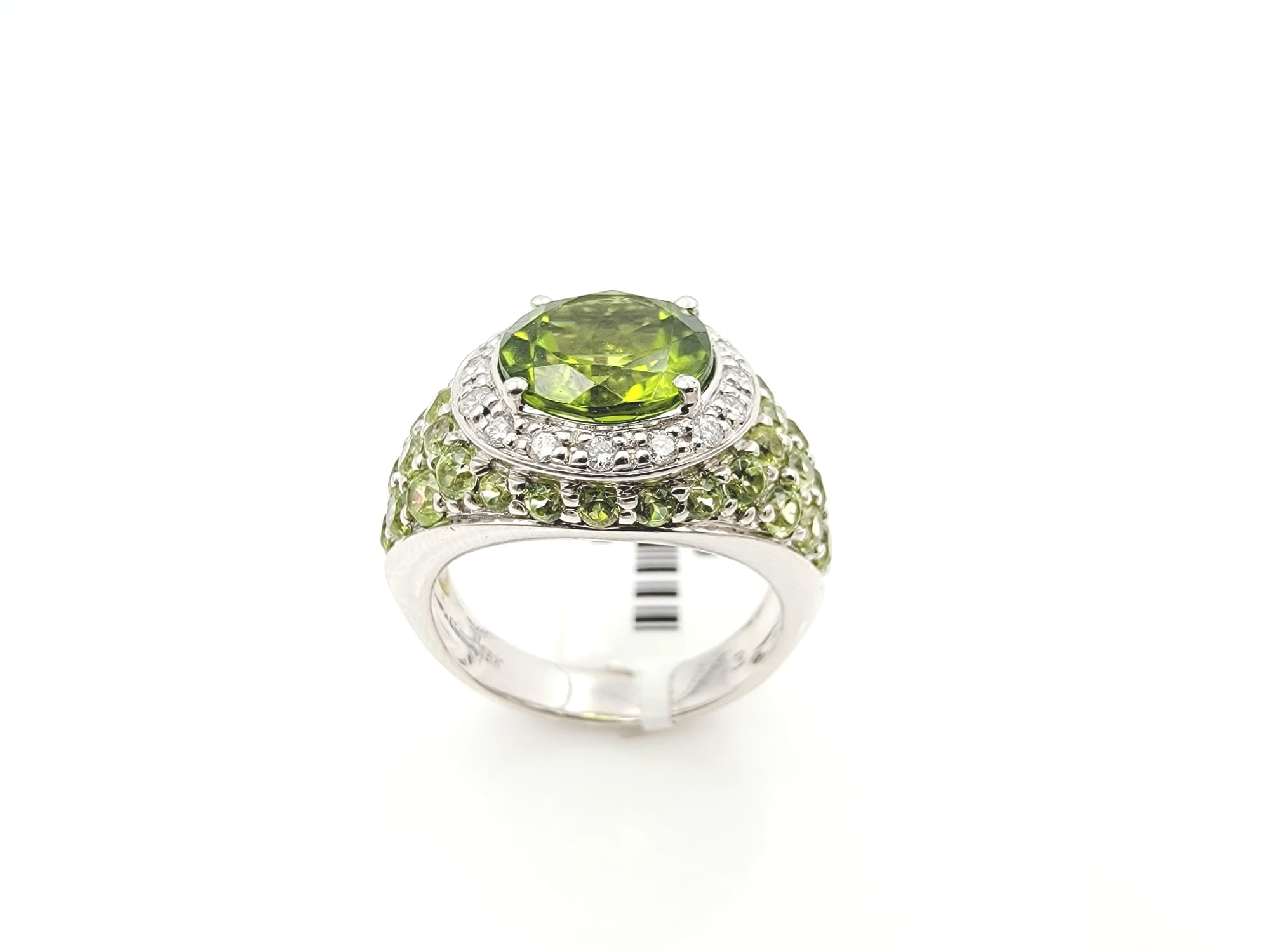 18k White Gold Peridot/Diamond Ring-3.08ct Peridot