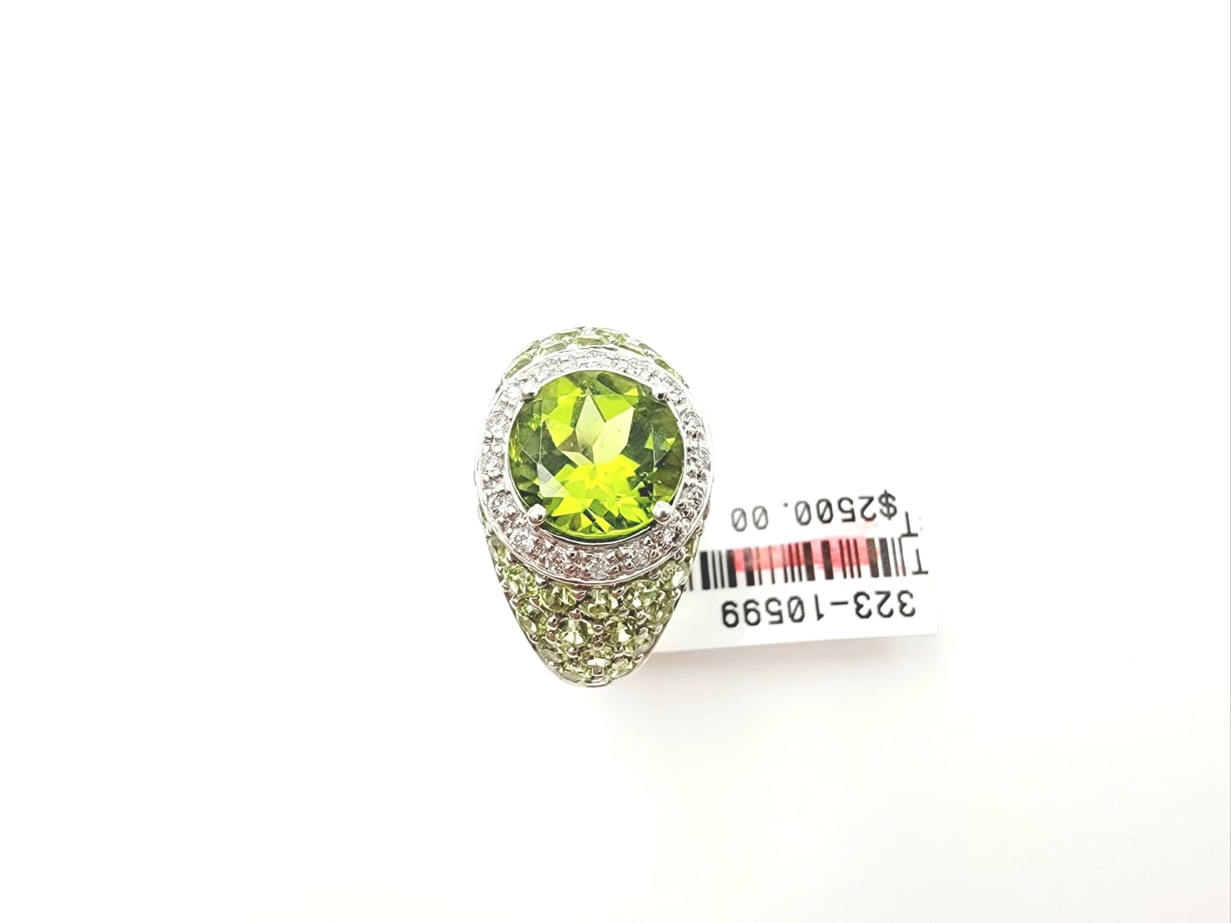 18k White Gold Peridot/Diamond Ring-3.08ct Peridot