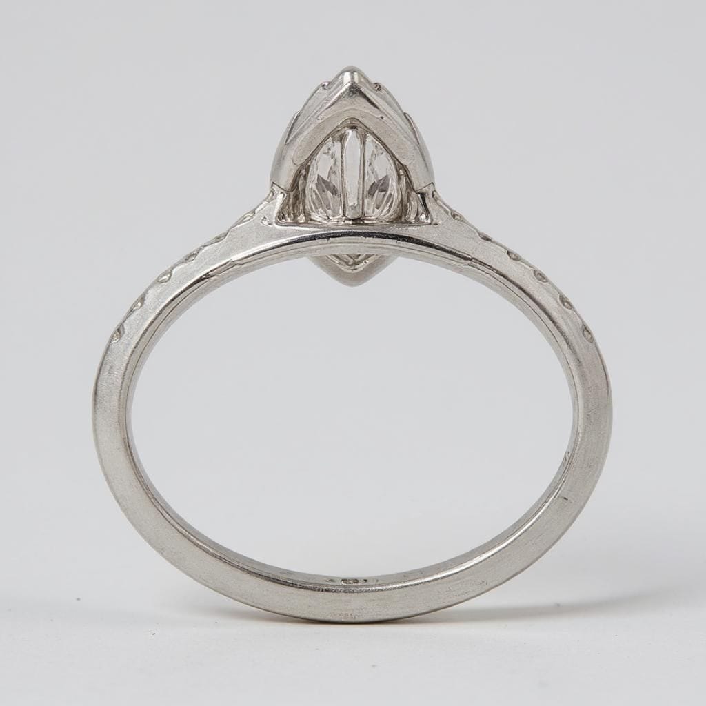 Women's 18K White Gold with 0.73 CT Marquis Diamond (SI2 Color F) 3.66 GR Total Weight Wedding Ring. (Size: 6.5)