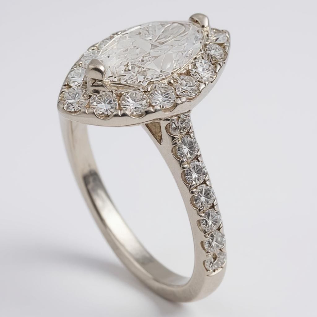 Women's 18K White Gold with 0.73 CT Marquis Diamond (SI2 Color F) 3.66 GR Total Weight Wedding Ring. (Size: 6.5)