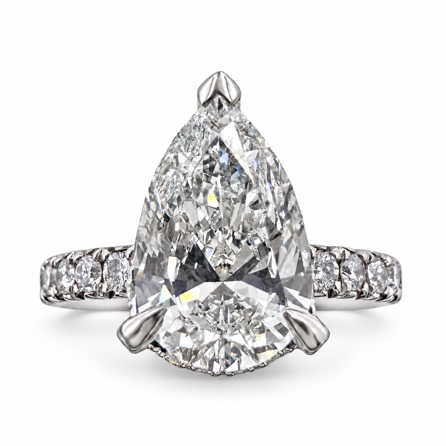18k White Gold Ring with 2.01Ct. Lab Grown Pear Shaped Diamond With Side Diamonds 0.79 Ct. (Size 6.50)