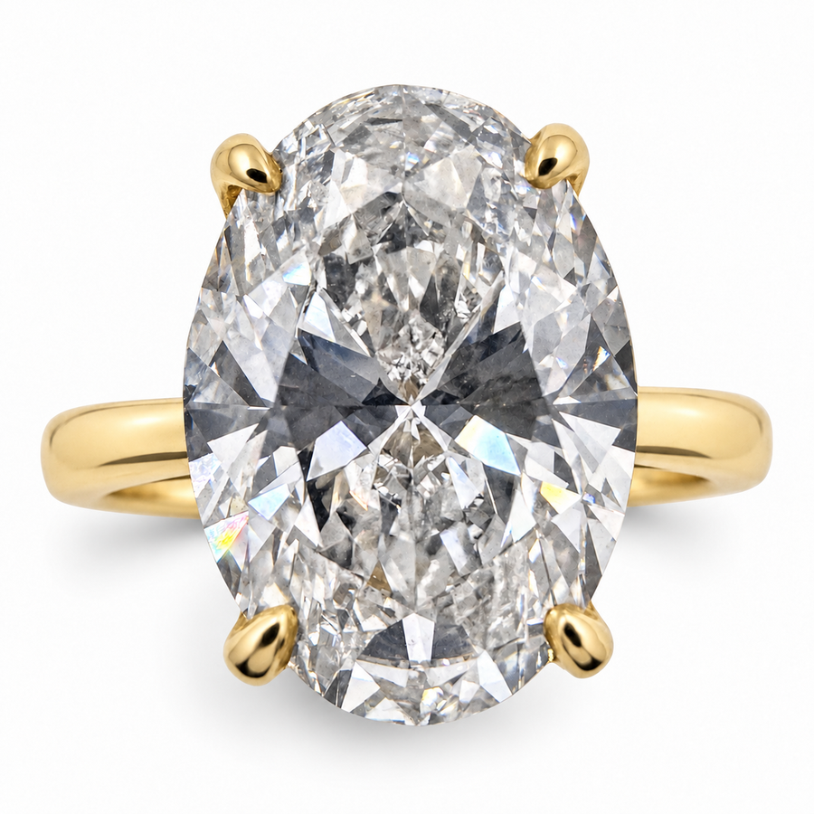 14k Yellow Gold Solitaire Ring with 4.51 Ct. Lab Grown Oval Cut Diamond. (Size 5.50)