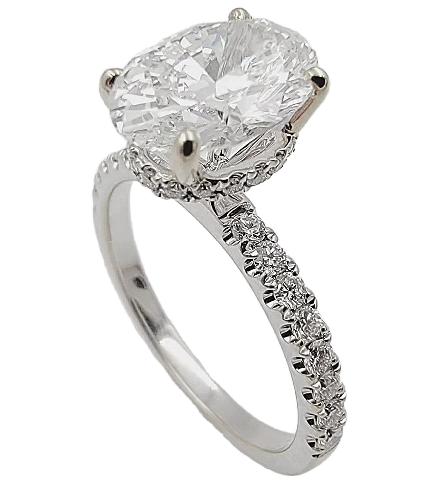 18K White Gold 1.84ct Engagement Ring with Lab Grown Oval Diamond.
