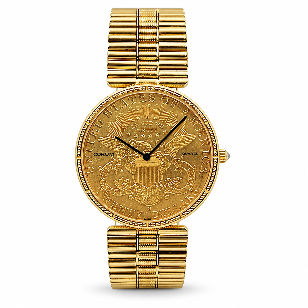 *Corum 35mm American Twenty Dollars Double Eagle 22K Yellow Gold Coin Watch with 18K Yellow Gold Band and Bezel. (Pre-Owned 1893)