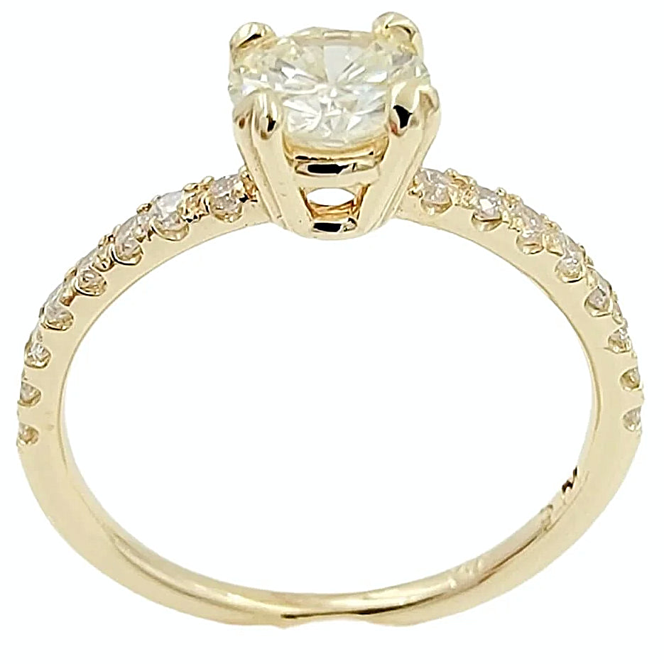 14K Yellow Gold Diamond Engagement Ring, Straight Shank.