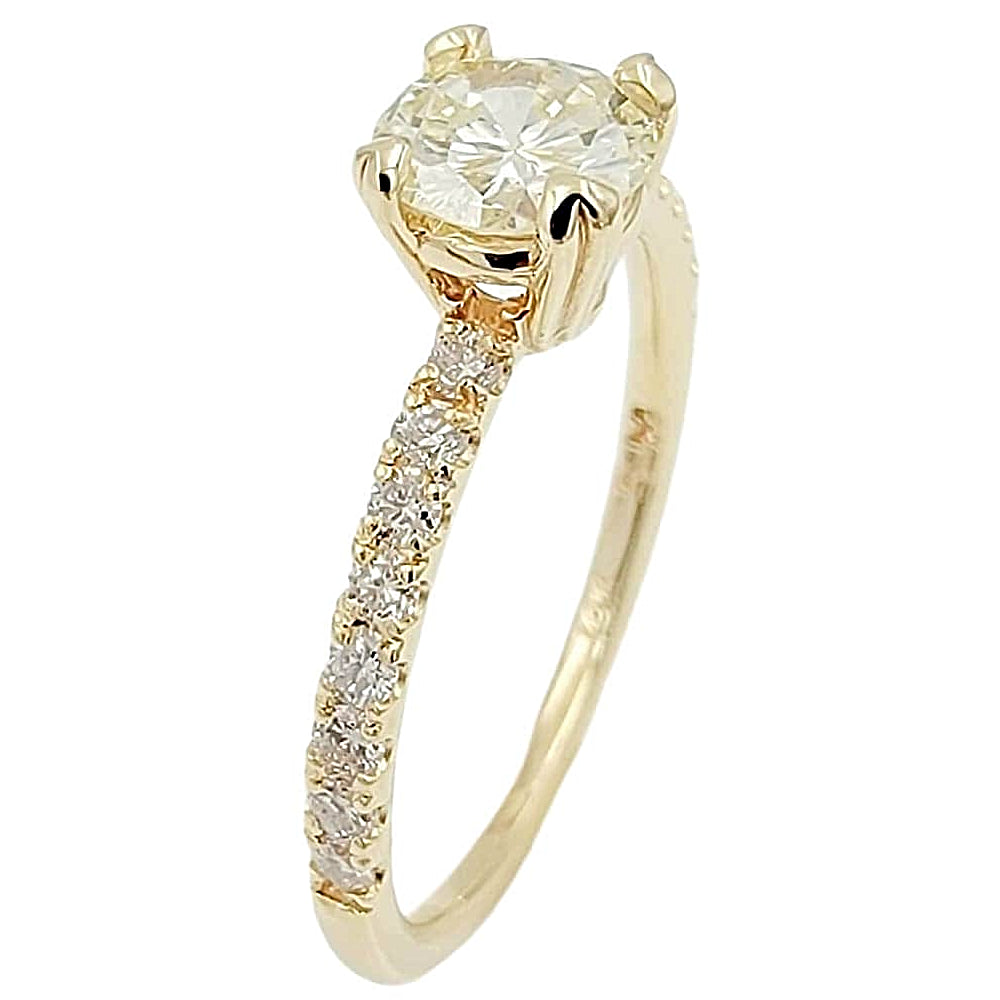 14K Yellow Gold Diamond Engagement Ring, Straight Shank.