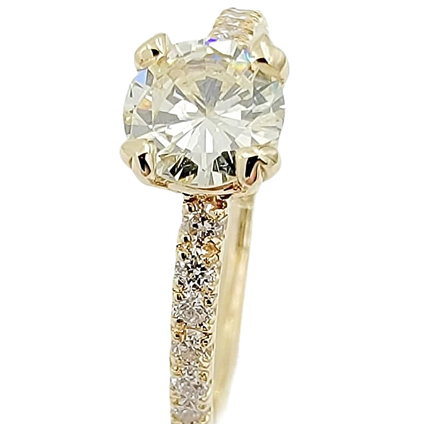 14K Yellow Gold Diamond Engagement Ring, Straight Shank.
