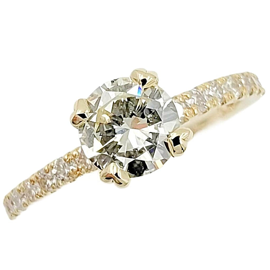 14K Yellow Gold Diamond Engagement Ring, Straight Shank.