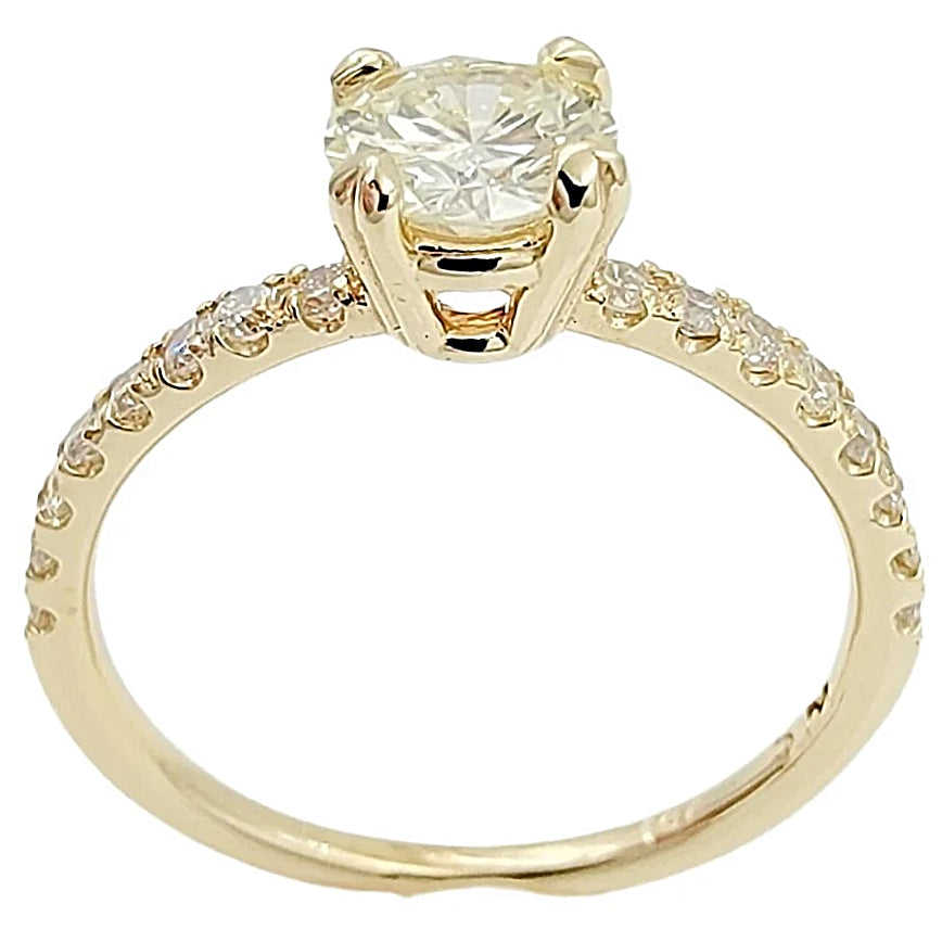 14K Yellow Gold Diamond Engagement Ring, Straight Shank.
