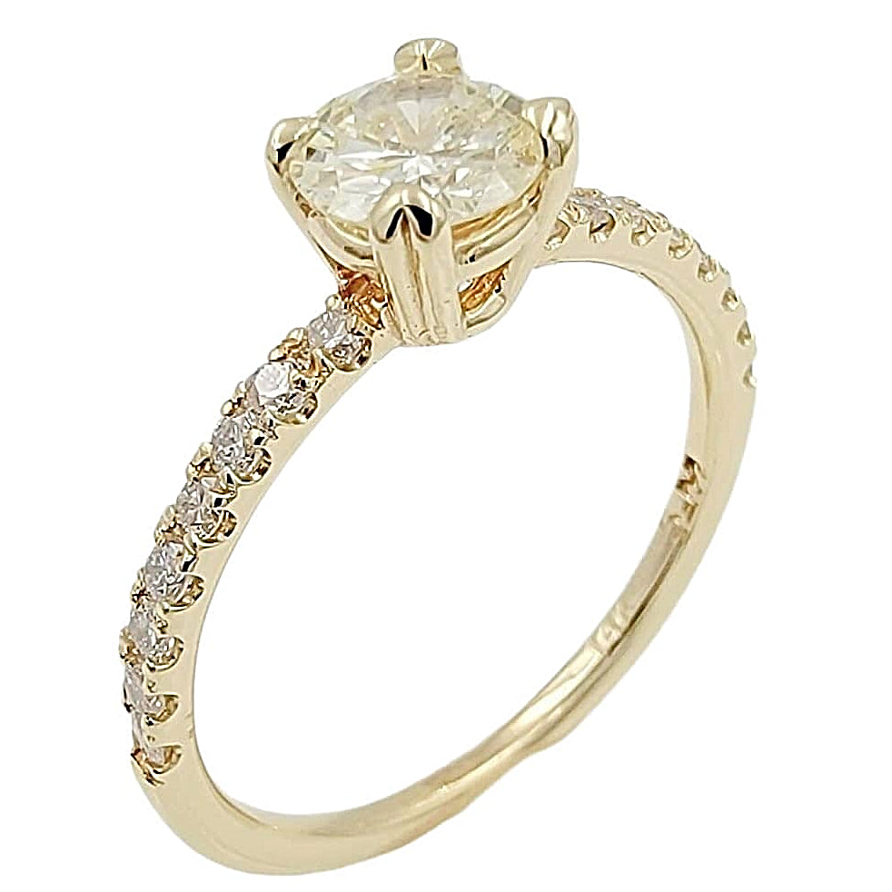 14K Yellow Gold Diamond Engagement Ring, Straight Shank.