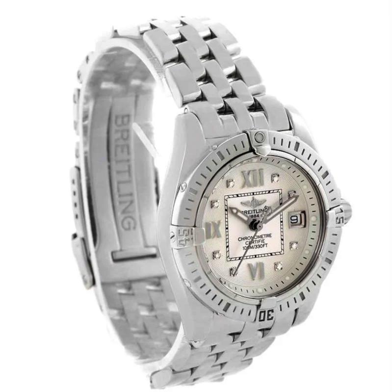 Ladies Breitling 32mm Cockpit Lady Stainless Steel Watch with Off-White Silver Diamond Dial and Rotating Bezel. (Pre-Owned A71356)