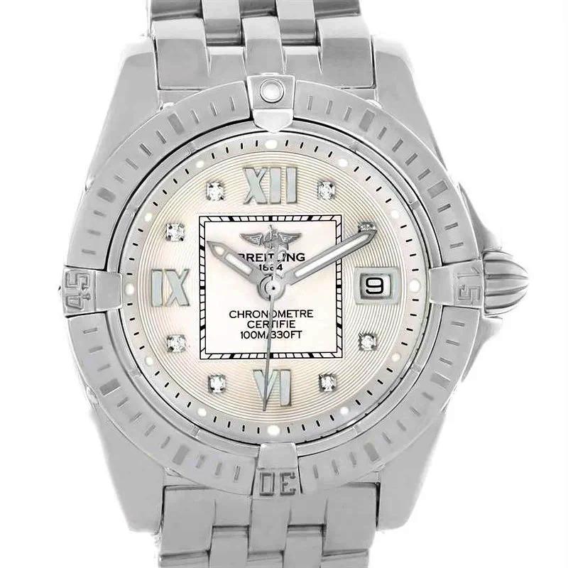 Ladies Breitling 32mm Cockpit Lady Stainless Steel Watch with Off-White Silver Diamond Dial and Rotating Bezel. (Pre-Owned A71356)