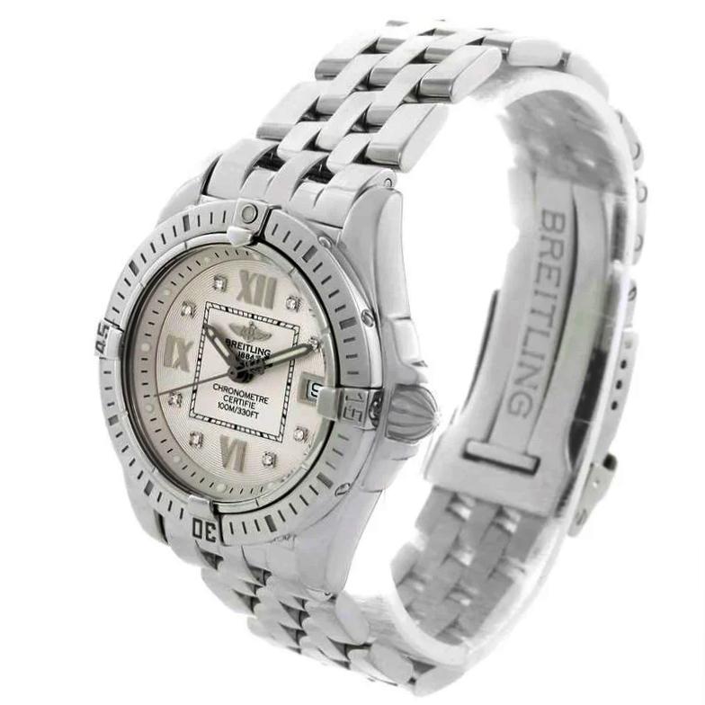 Ladies Breitling 32mm Cockpit Lady Stainless Steel Watch with Off-White Silver Diamond Dial and Rotating Bezel. (Pre-Owned A71356)