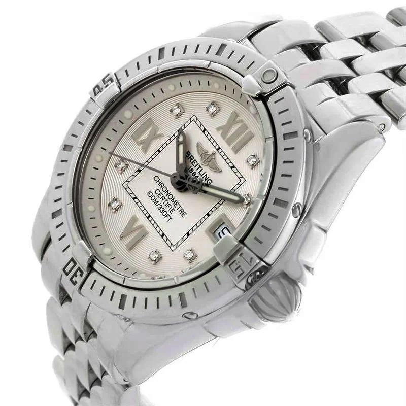 Ladies Breitling 32mm Cockpit Lady Stainless Steel Watch with Off-White Silver Diamond Dial and Rotating Bezel. (Pre-Owned A71356)