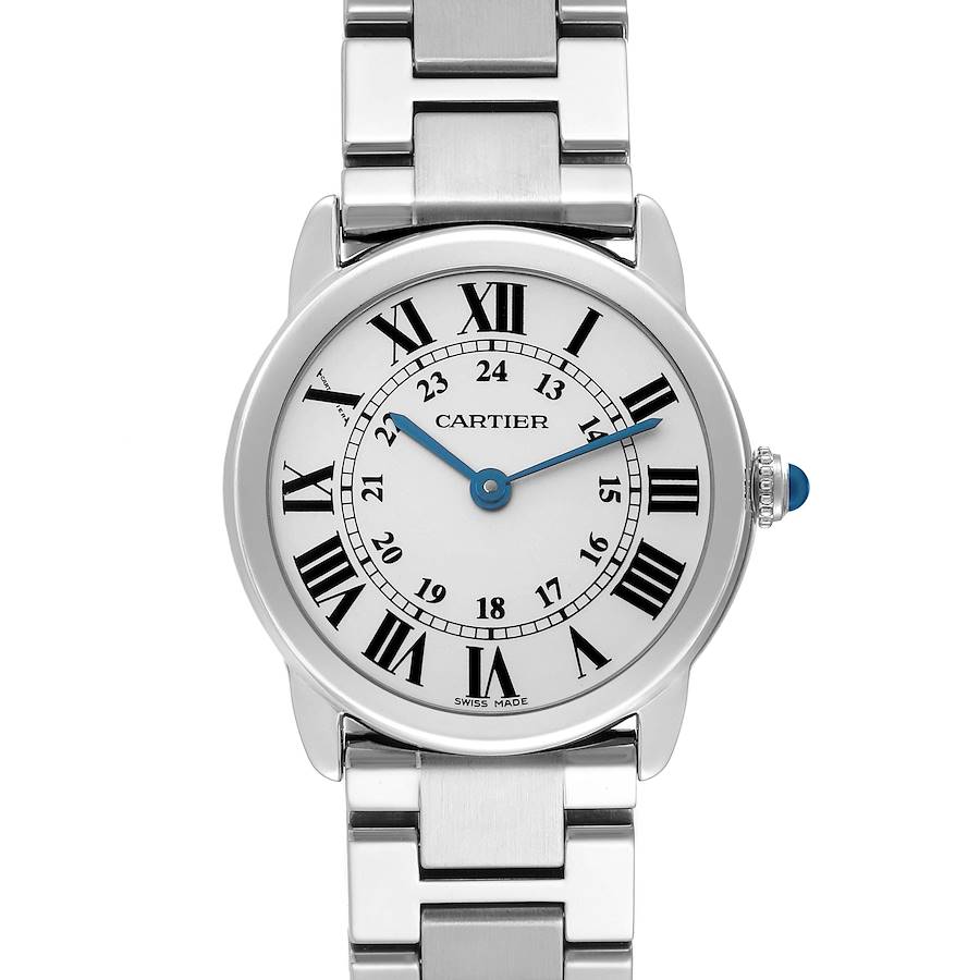 Ladies Cartier 29mm Ronde Solo Stainless Steel Watch with Roman Numeral Silver Dial and Smooth Bezel. (Pre-Owned)