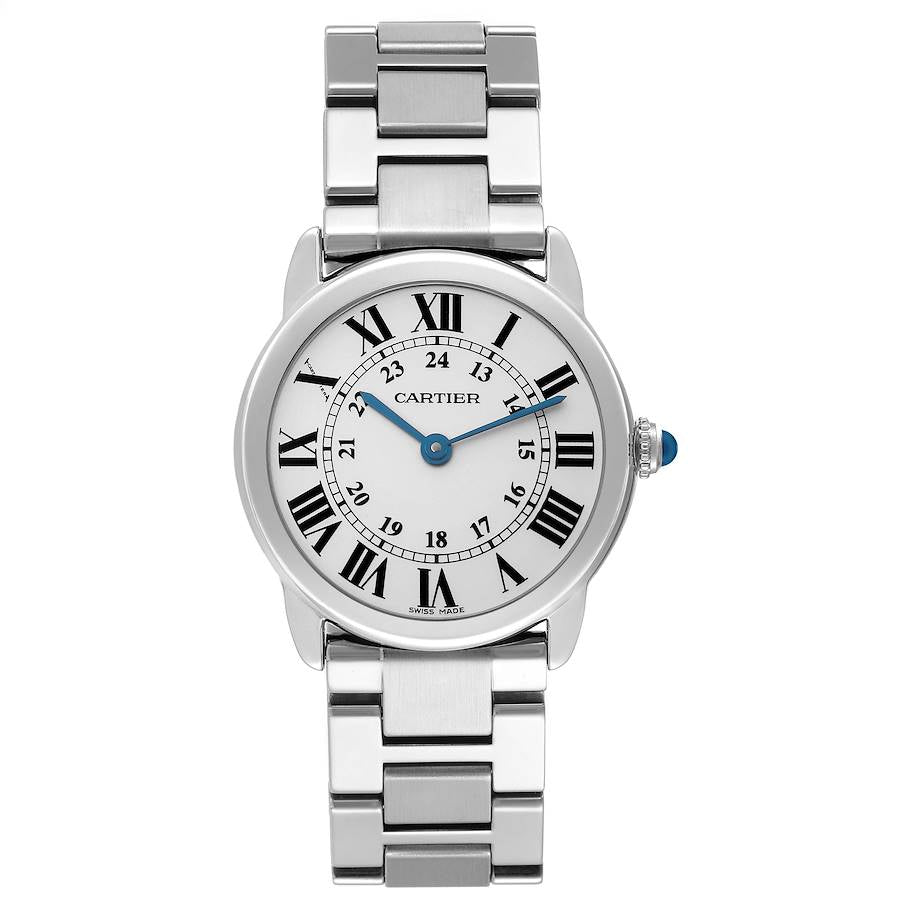 Ladies Cartier 29mm Ronde Solo Stainless Steel Watch with Roman Numeral Silver Dial and Smooth Bezel. (Pre-Owned)