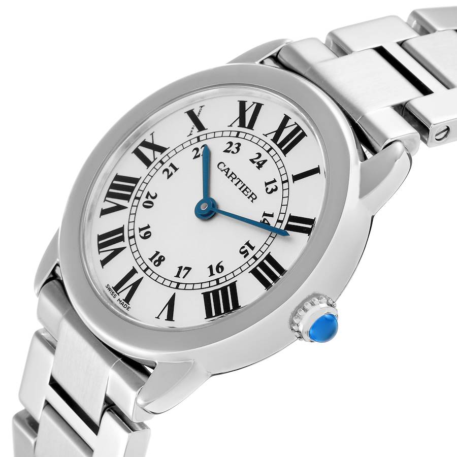 Ladies Cartier 29mm Ronde Solo Stainless Steel Watch with Roman Numeral Silver Dial and Smooth Bezel. (Pre-Owned)