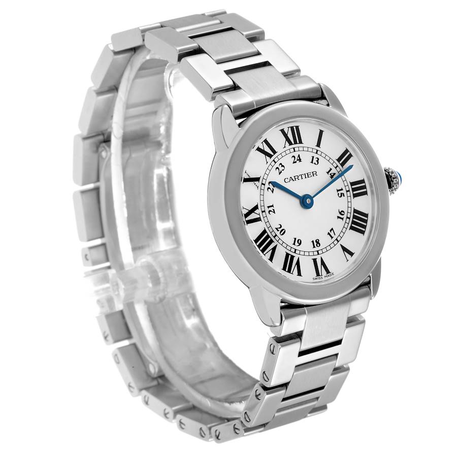 Ladies Cartier 29mm Ronde Solo Stainless Steel Watch with Roman Numeral Silver Dial and Smooth Bezel. (Pre-Owned)