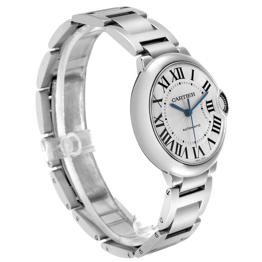 *Ladies Cartier 36mm Ballon Bleu Automatic Stainless Steel Watch with Roman Numeral Silver Dial and Smooth Bezel. (Pre-Owned)