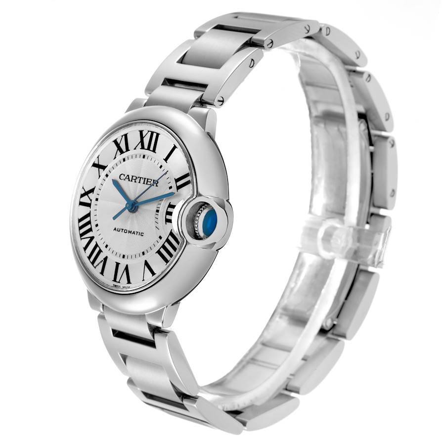 *Ladies Cartier 36mm Ballon Bleu Automatic Stainless Steel Watch with Roman Numeral Silver Dial and Smooth Bezel. (Pre-Owned)
