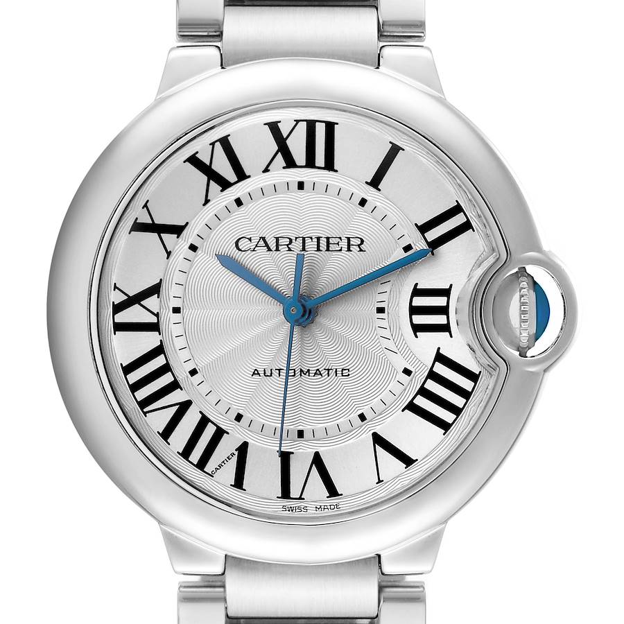 *Ladies Cartier 36mm Ballon Bleu Automatic Stainless Steel Watch with Roman Numeral Silver Dial and Smooth Bezel. (Pre-Owned)