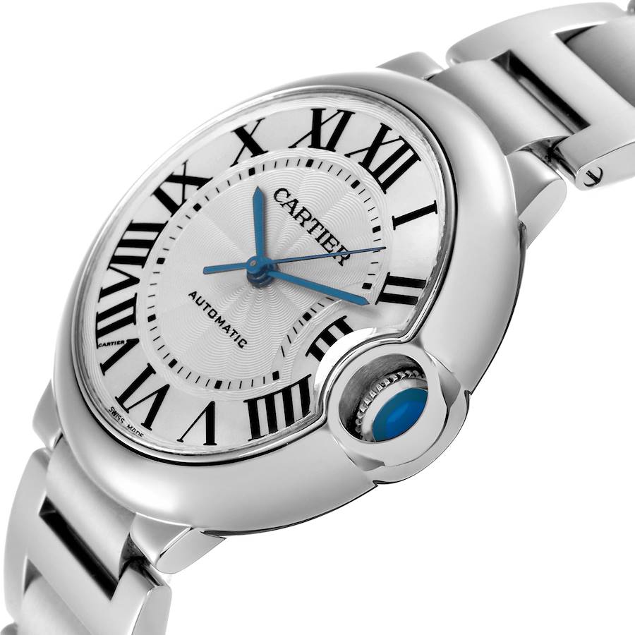 *Ladies Cartier 36mm Ballon Bleu Automatic Stainless Steel Watch with Roman Numeral Silver Dial and Smooth Bezel. (Pre-Owned)