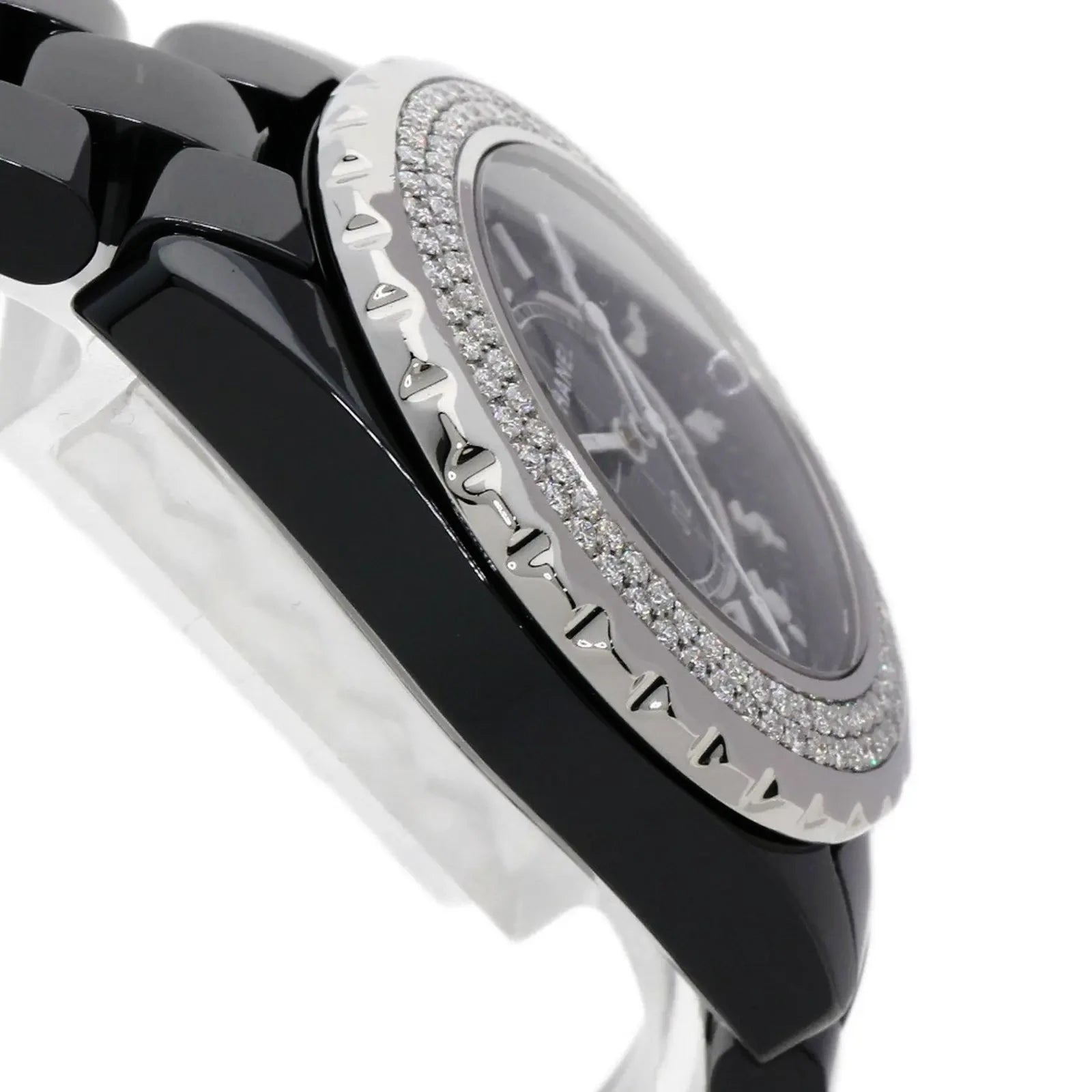 Ladies Chanel J12 - 33mm Black Ceramic Band Watch with High Precision Quartz Movement and Diamond Bezel. (Pre-Owned J12)