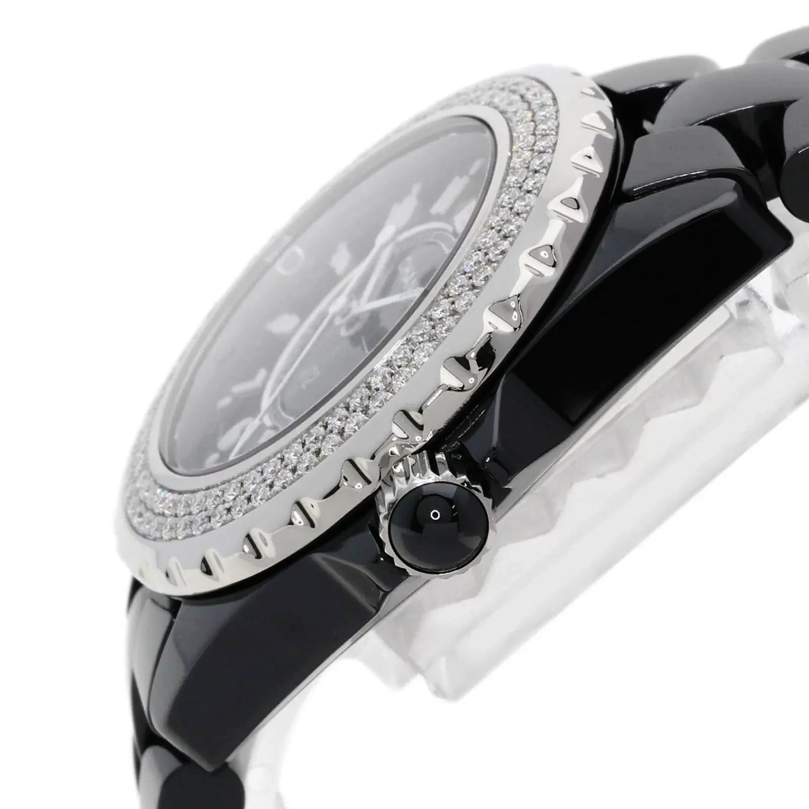 Ladies Chanel J12 - 33mm Black Ceramic Band Watch with High Precision Quartz Movement and Diamond Bezel. (Pre-Owned J12)