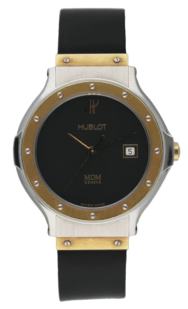 Ladies Hublot Vintage MDM 28mm Two Tone 18K Yellow Gold / Stainless Steel Wristwatch with Black B&. (Pre-Owned)