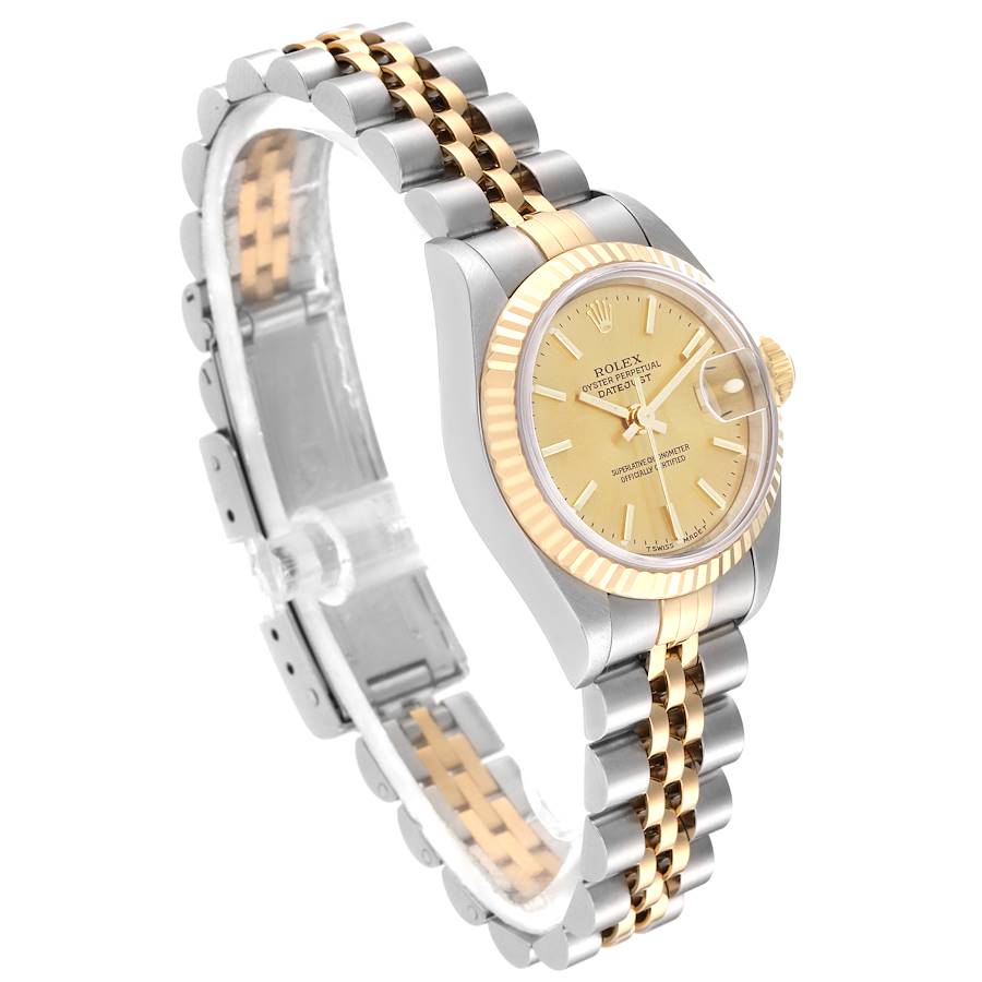 Ladies Rolex 26mm Datejust Two Tone 18K Yellow Gold / Stainless Steel Watch with Champagne Dial and Fluted Bezel. (Pre-Owned 69173)