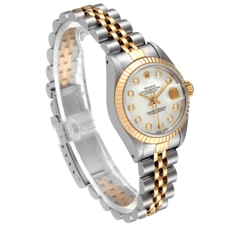 Ladies Rolex 26mm DateJust 18K Yellow Gold / Stainless Steel Two Tone Watch with Mother of Pearl Diamond Dial and Fluted Bezel. (Pre-Owned)
