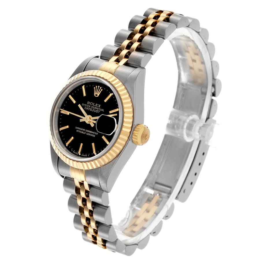 1997 Ladies Rolex 26mm Datejust Two Tone 18K Yellow Gold / Stainless Steel Watch with Black Dial and Fluted Bezel. (Pre-Owned 69173)