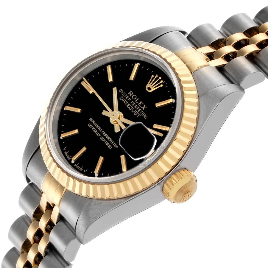 1997 Ladies Rolex 26mm Datejust Two Tone 18K Yellow Gold / Stainless Steel Watch with Black Dial and Fluted Bezel. (Pre-Owned 69173)