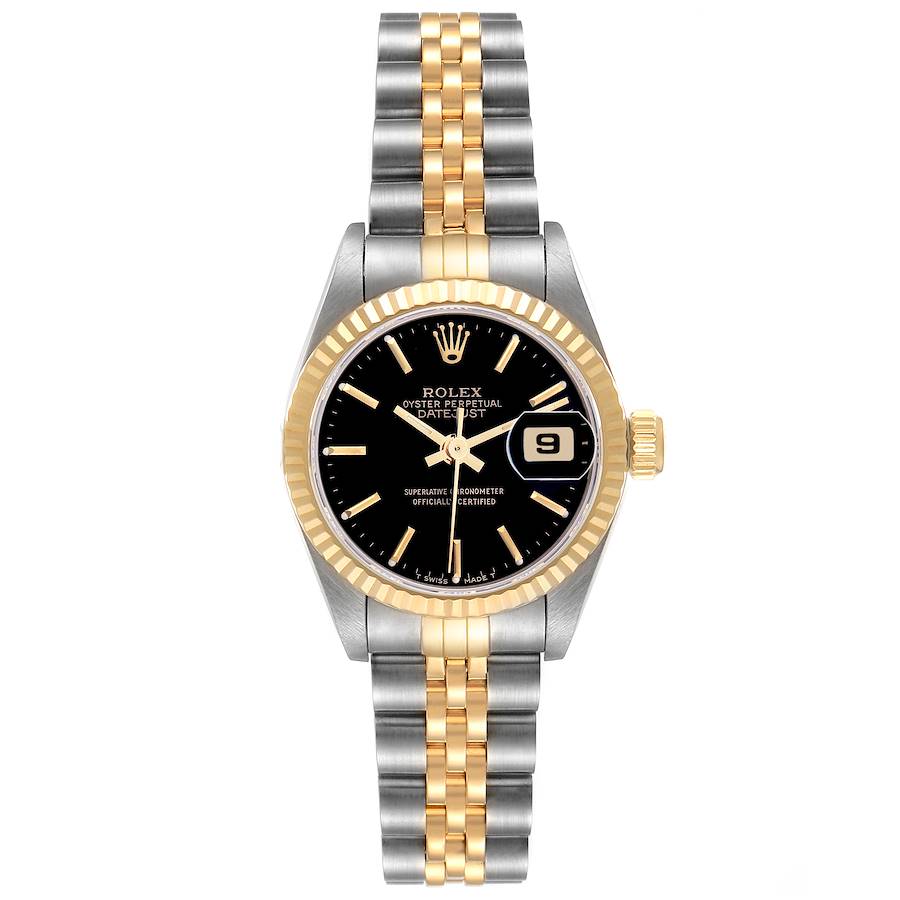 1997 Ladies Rolex 26mm Datejust Two Tone 18K Yellow Gold / Stainless Steel Watch with Black Dial and Fluted Bezel. (Pre-Owned 69173)