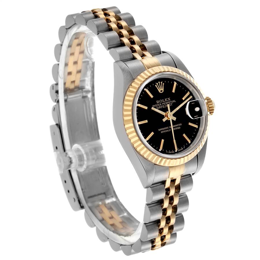 1997 Ladies Rolex 26mm Datejust Two Tone 18K Yellow Gold / Stainless Steel Watch with Black Dial and Fluted Bezel. (Pre-Owned 69173)
