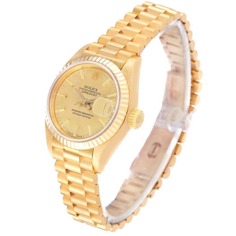 Ladies Rolex 26mm Presidential 18K Solid Yellow Gold Watch with Gold Diamond Dial and Fluted Bezel. (Pre-Owned)