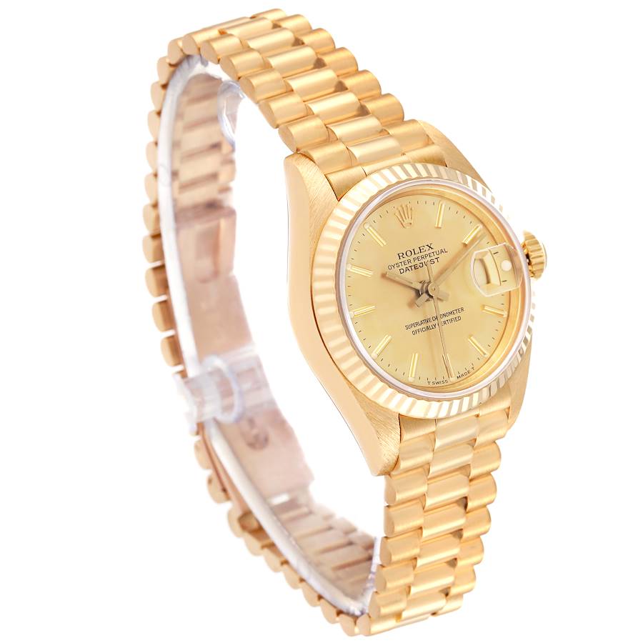 Ladies Rolex 26mm Presidential 18K Solid Yellow Gold Watch with Gold Diamond Dial and Fluted Bezel. (Pre-Owned)