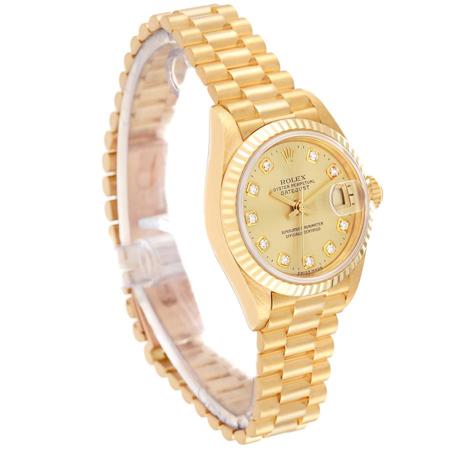 Ladies Rolex 26mm Presidential 18K Yellow Gold Wristwatch w/ Gold Diamond Dial & Fluted Bezel. (Pre-Owned 69178)