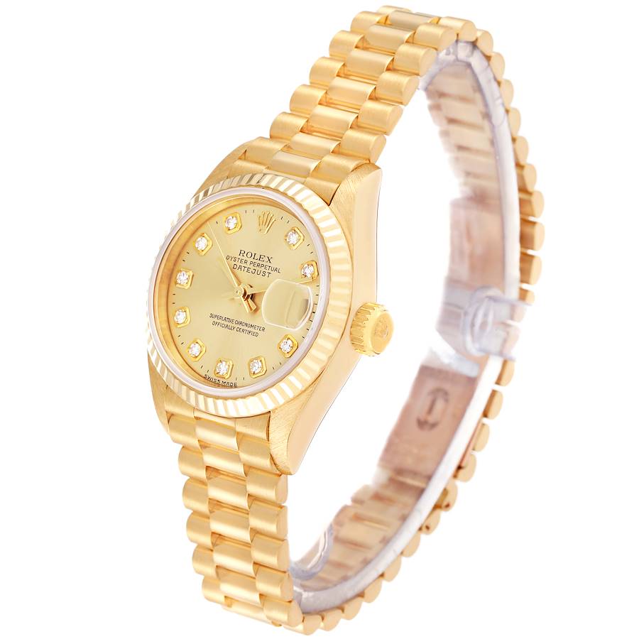 Ladies Rolex 26mm President 18K Yellow Gold Wristwatch with Gold Diamond Dial & Fluted Bezel. (Pre-Owned 69178)