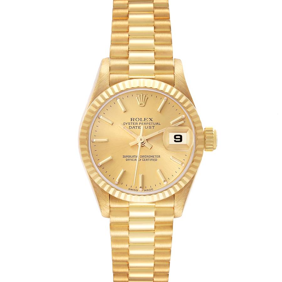 Ladies Rolex 26mm Presidential Solid 18K Yellow Gold Wristwatch w/ Gold Dial & Fluted Bezel. (Pre-Owned)