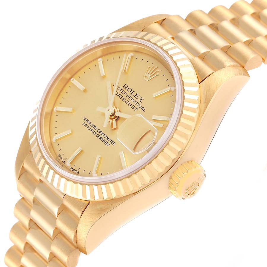 Ladies Rolex 26mm Presidential Solid 18K Yellow Gold Watch with Gold Dial and Fluted Bezel. (Pre-Owned)