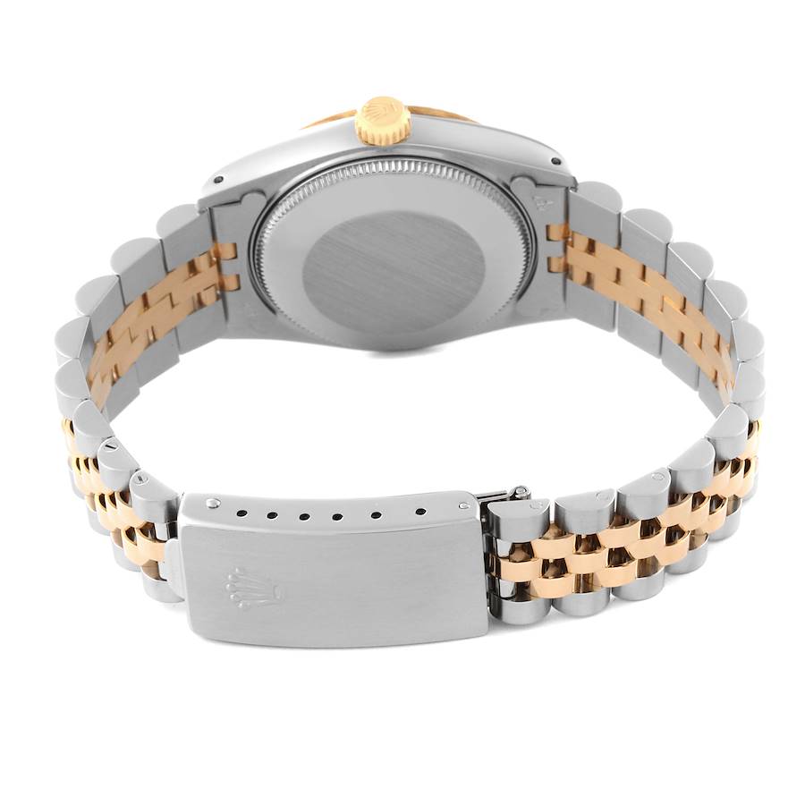 Ladies Rolex Midsize 31mm DateJust Two Tone 18K Yellow Gold / Stainless Steel Watch with Black Diamond Dial and Fluted Bezel. (Pre-Owned 68273)