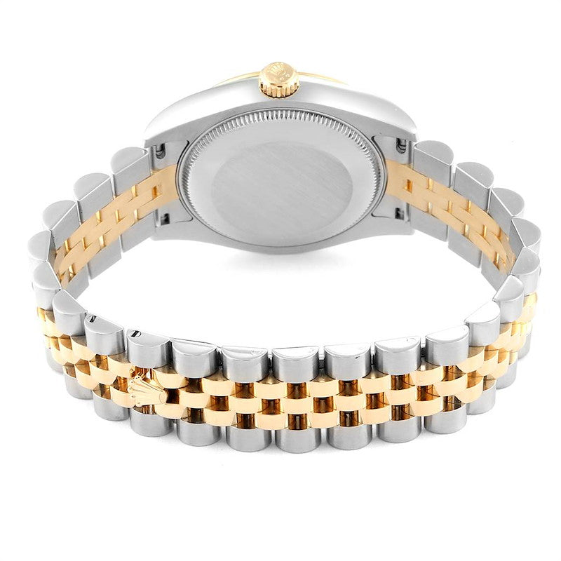 2013 Ladies Rolex Midsize 31mm DateJust Two Tone 18K Yellow Gold / Stainless Steel Watch with Silver VI Diamond Dial and Fluted Bezel. (Pre-Owned 178273)