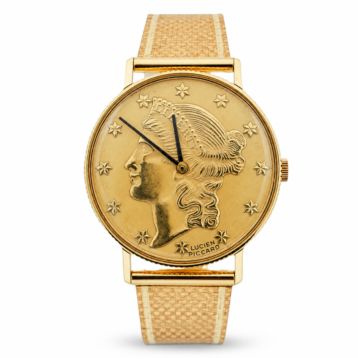 *Ladies Lucien Piccard Liberty 18K Yellow Gold Coin Watch with Solid Gold Band. (Pre-Owned)