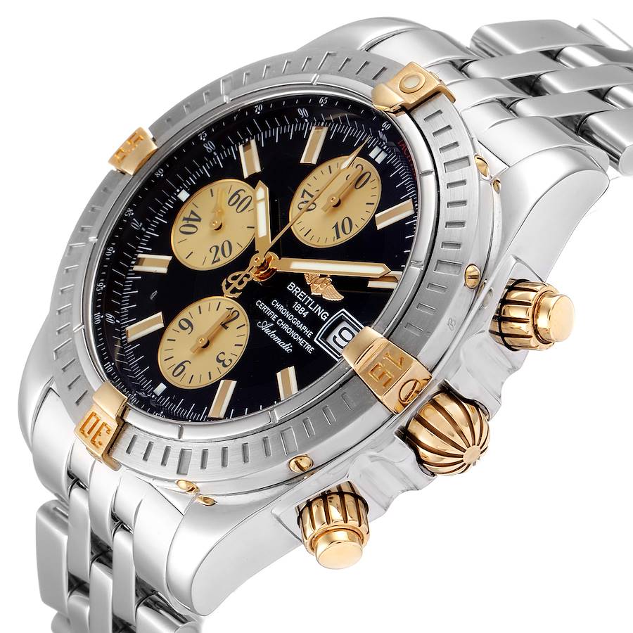 Men's Breitling 40mm 18K Yellow Gold / Stainless Steel Wristwatch with Black Chronograph Dial. (Pre-Owned)