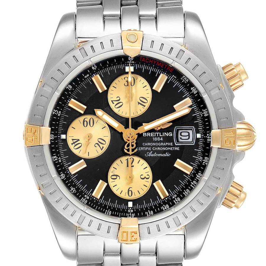 Men's Breitling 40mm 18K Yellow Gold / Stainless Steel Wristwatch with Black Chronograph Dial. (Pre-Owned)