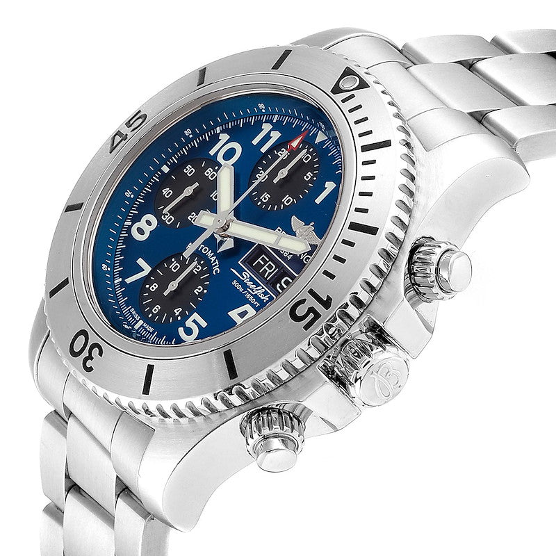 *Men's Breitling 44mm Superocean Automatic Stainless Steel Watch with Blue Chronograph Dial. (Pre-Owned A13341)