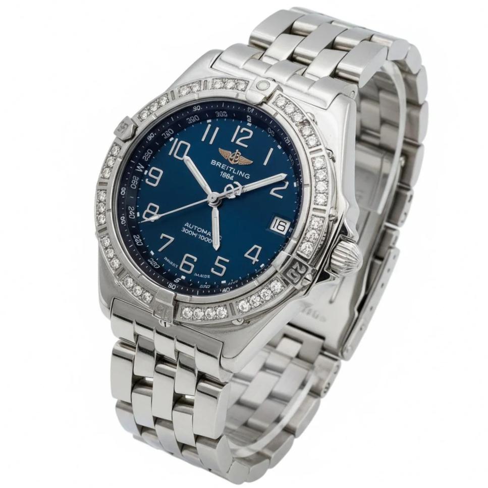 Men's Breitling A10350 Wings 38mm Stainless Steel Watch with Blue Dial and Diamond Bezel. (Pre-Owned)