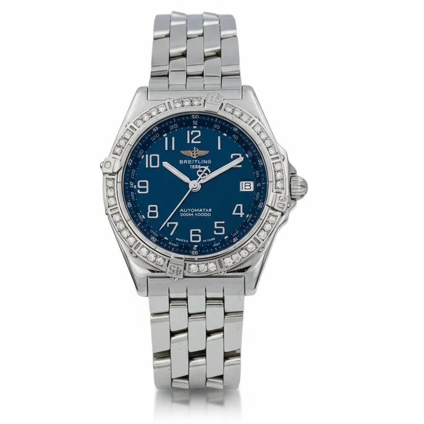 Men's Breitling A10350 Wings 38mm Stainless Steel Watch with Blue Dial and Diamond Bezel. (Pre-Owned)